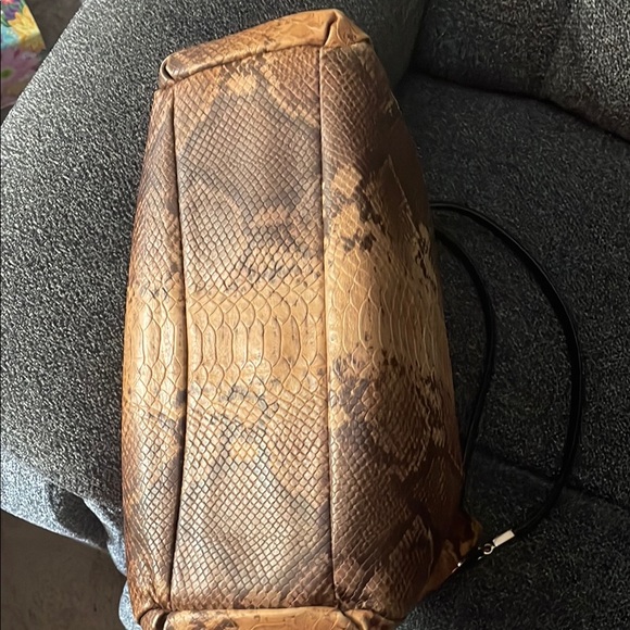 Snakeskin Patterned Tan and Brown Women's Bag - Picture 5 of 5